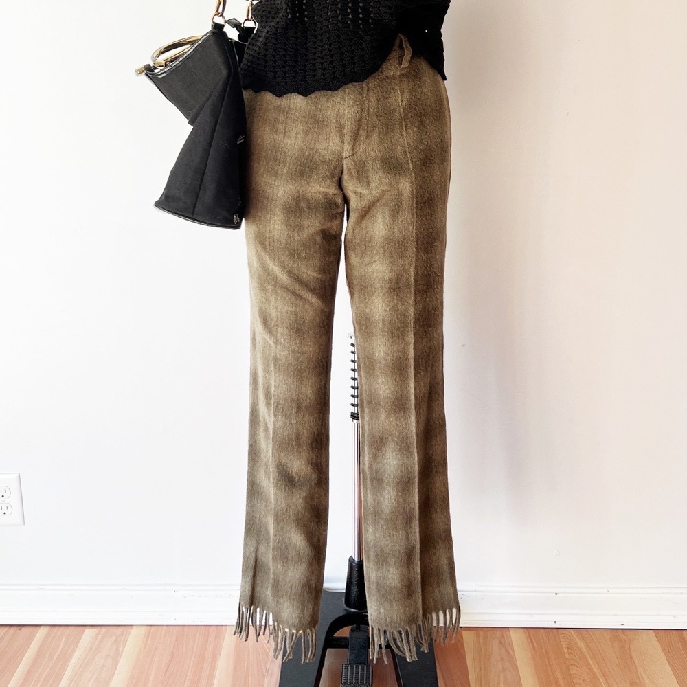 J.Lindeberg Trousers Brown Wool Blend Fringe Hem Straight Leg Pants Office 31